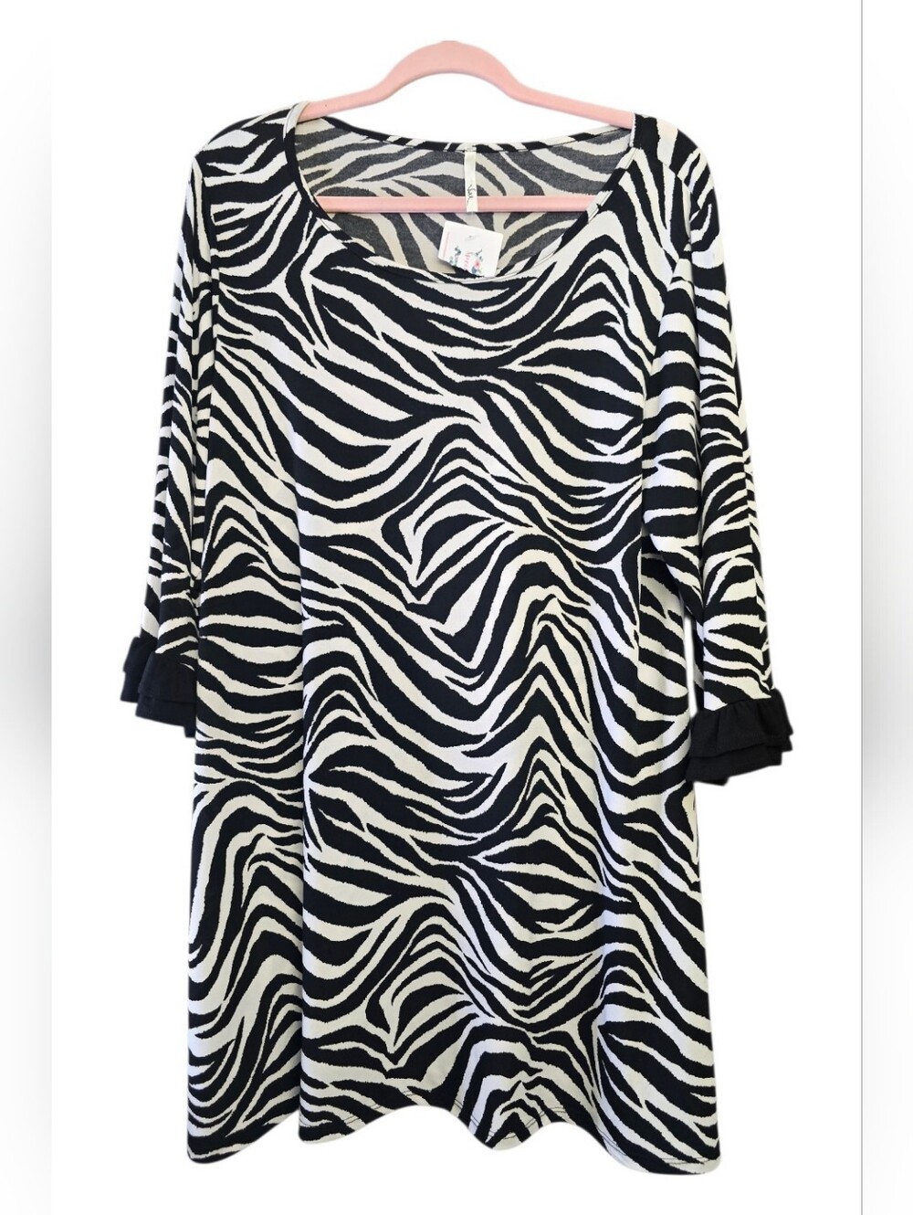 Voll Black & White Zebra Print Tunic Dress, Size 1X, NWT